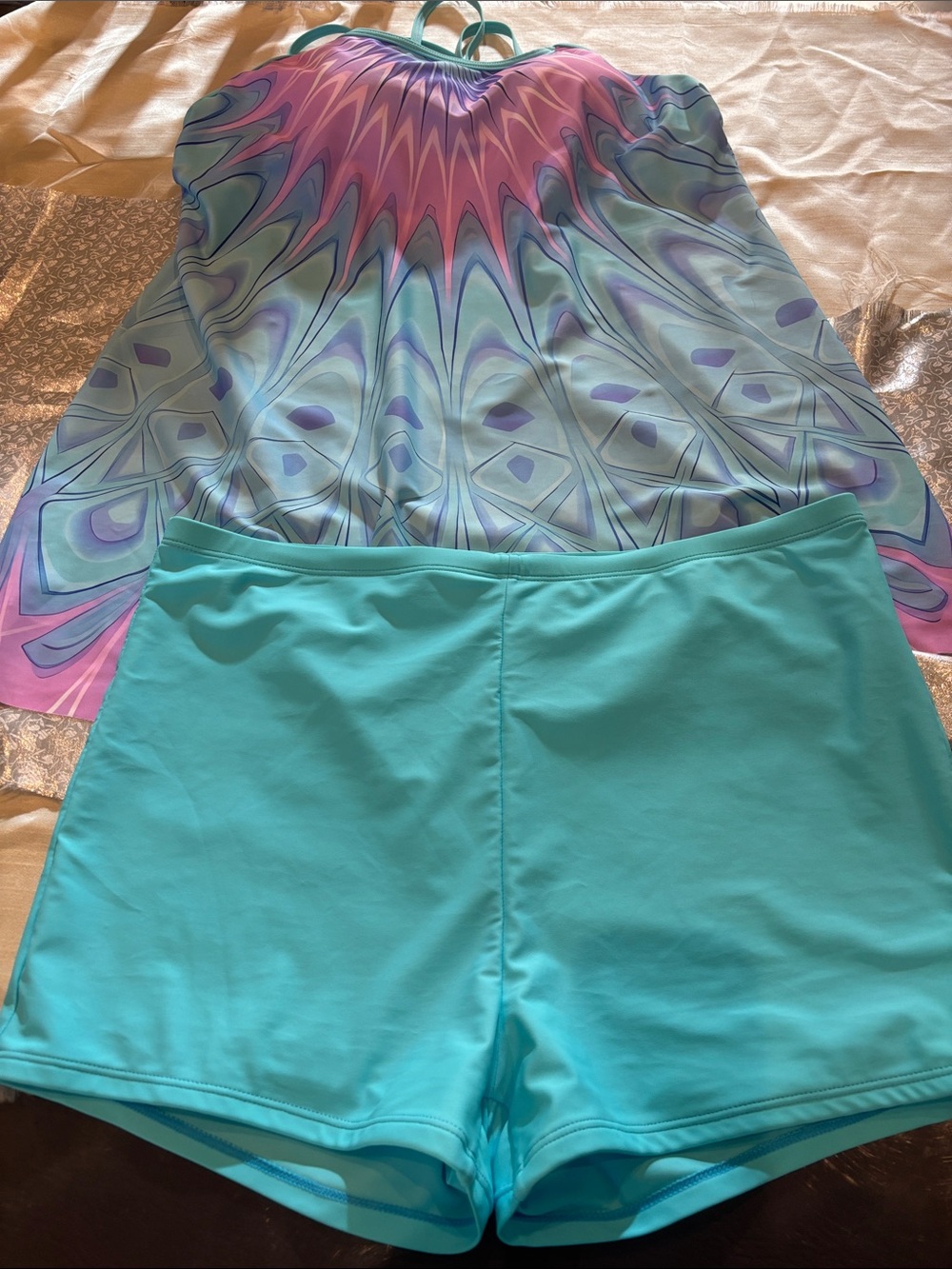 Women’s Turquoise Swim Tankini with Pastel Pattern